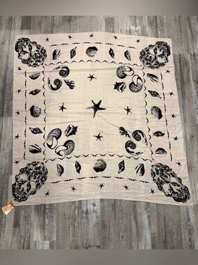 Beck Sondergaard Large Cotton Scarf Seashell Starfish Skull Print - NWT